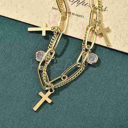 Brass Micro Pave Clear Cubic Zirconia Multi-strand Charm Bracelets BJEW-U020-16G-1