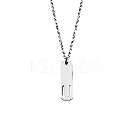 304 Stainless Steel Rectangle with Laser Cut Initial Pendant Necklaces FS-WG71FEF-01-1