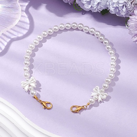ABS Plastic Imitation Pearl Round & Bowknot White Beaded Purse Chains AJEW-BA00140-1