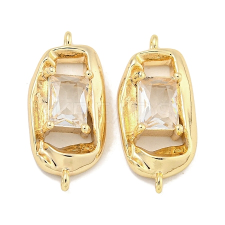 Brass Pave Rectangle Clear Glass Connector Charms KK-S386-19G-1