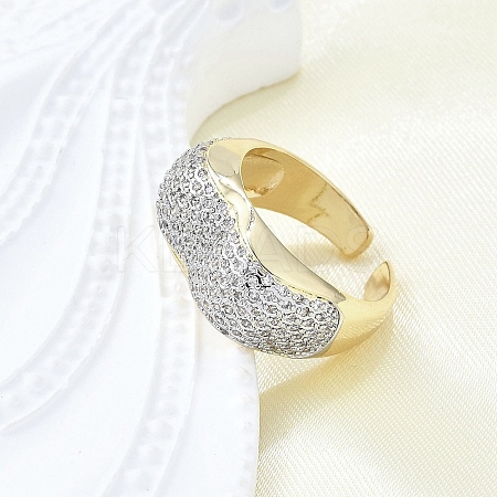 Brass Micro Pave Clear Cubic Zirconia Cuff Rings for Women RJEW-G347-12GP-1