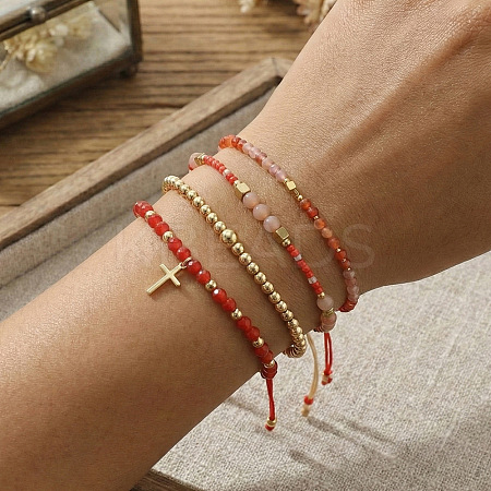 4Pcs 4 Styles Adjustable Natural Mixed Gemstone & Glass Beads Braided Bracelet VI8109-1-1
