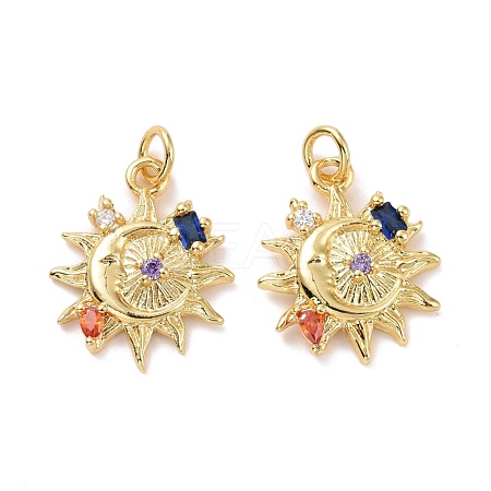 Sun with Moon Brass Micro Pave Colorful Cubic Zirconia Pendants KK-G406-37G-1