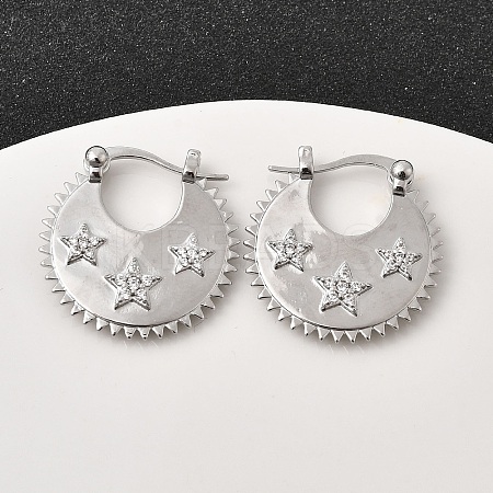 Star Brass Micro Pave Clear Cubic Zirconia Hoop Earrings EJEW-Z157-01P-1