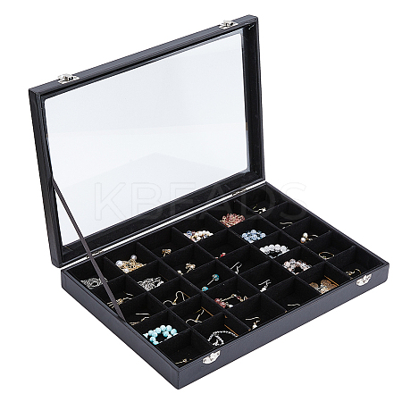 30-Slot Rectangle PU Leather Jewelry Presentation Boxes VBOX-WH0003-18-1