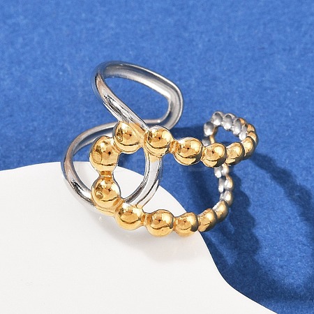 304 Stainless Steel Double Color Cuff Rings RJEW-S635-01GP-16-1