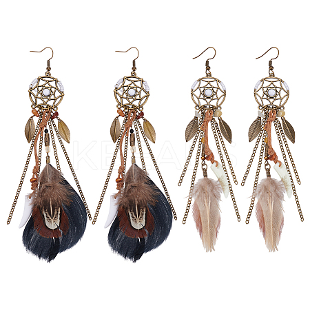 2Pairs 2 Styles Alloy Feather Dangle Earrings EJEW-UN0006-97-1
