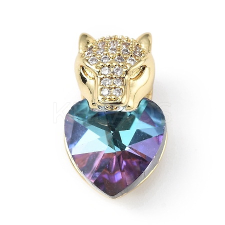 Real 18K Gold Plated Rack Plating Brass Micro Pave Clear Cubic Zirconia Pendants KK-C015-19G-13-1