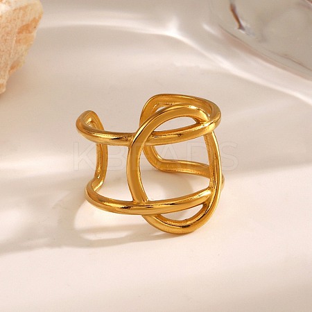 304 Stainless Steel Hollow Oval Open Cuff Rings RJEW-M072-03G-1