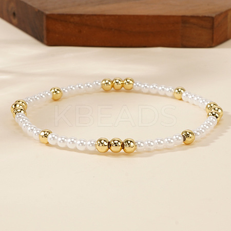 Bohemian Style Brass & Imitation Pearl Stretch Bracelets for Women FP3372-1