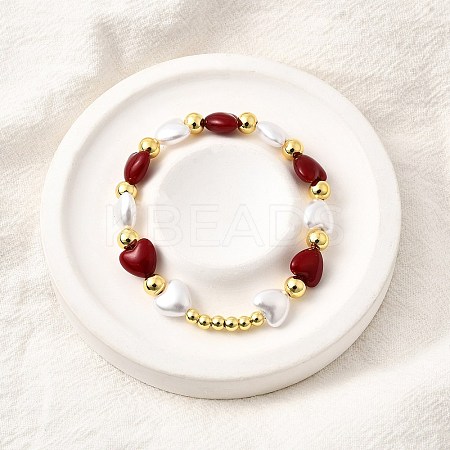 Valentine's Day ABS Imitation Pearl Beads Stretch Bracelets for Women BJEW-D317-08C-G-1
