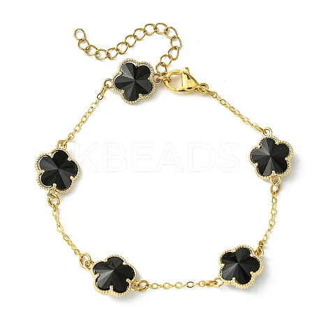 Glass Flower Link Bracelets BJEW-JB10219-03-1