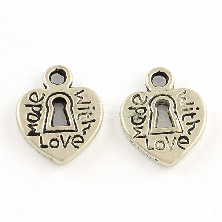 Tibetan Style Heart Lock Alloy Charms TIBEP-A5021-AS-RS-1