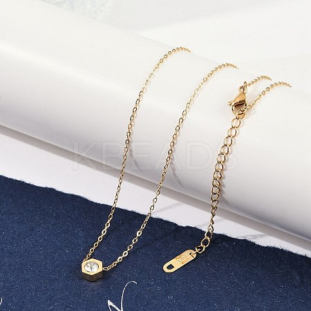 Ion Plating(IP) 304 Stainless Steel Cubic Zirconia Hexagon Pendant Cable Chain Necklaces NJEW-P320-16G-02-1