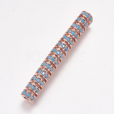 Brass Micro Pave Cubic Zirconia Tube Beads ZIRC-K073-47-01RG-1