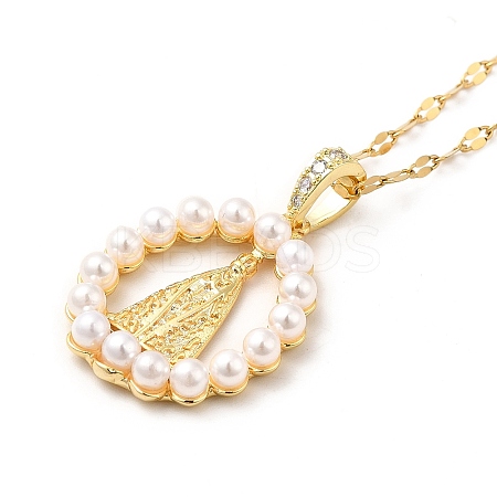 Resin Pearl Beaded Saint Pendant Necklace with Cubic Zirconia LS-NJEW-F299-03G-1