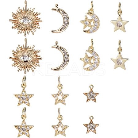 14Pcs 7 Style Brass Micro Pave Cubic Zirconia Charms ZIRC-FH0001-10-1