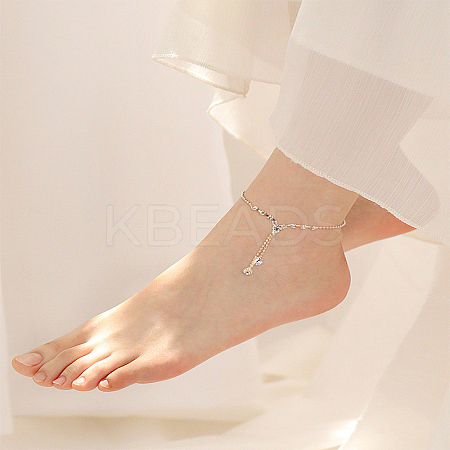 1Pc Brass & Crystal Rhinestone Anklets AJEW-LP0007-55KCG-1