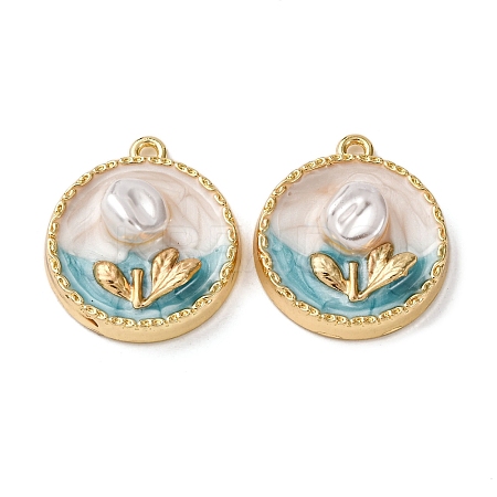 Light Gold Tone Alloy Enamel Pendants ENAM-B028-30KCG-01-1