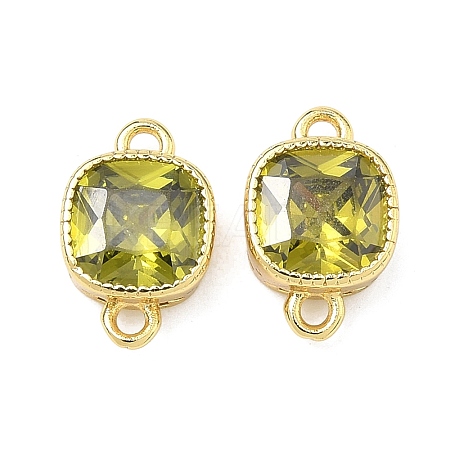 Brass Pave Cubic Zirconia Square Connector Charms KK-P348-06G-02-1