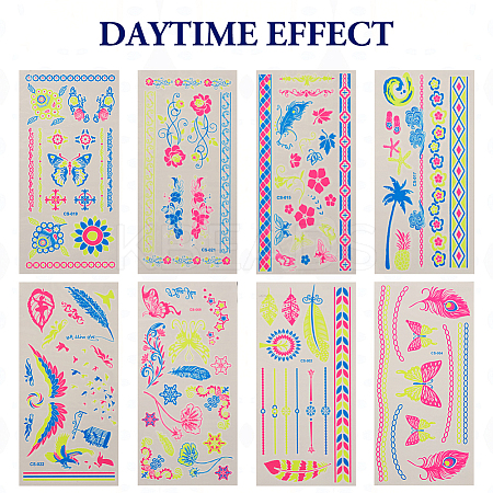 8 Sheets 8 Style Creative Fluorescent Arm Removable Temporary Tattoos Paper Stickers STIC-TA0002-02-1