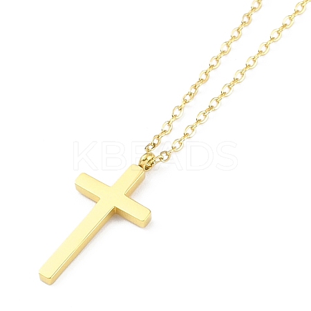Ion Plating(IP) 304 Stainless Steel Cable Chain Religion Cross Pendant Necklaces for Women NJEW-K276-05A-G-1