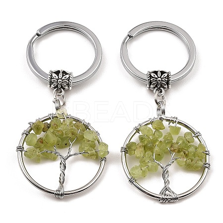 Natural Peridot Flat Round with Tree of Life Pendant Keychain KEYC-E023-03W-1