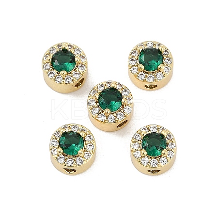 Rack Plating Brass Micro Pave Cubic Zirconia Flat Round Beads LS-KK-C007-13G-05-1