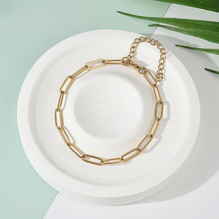PVD Vacuum Plating 304 Stainless Steel Paperclip Chain Bracelet for Men Women BJEW-E031-02G-01-1