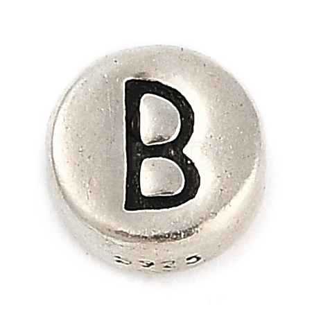 925 Sterling Silver Flat Round with Letter Beads STER-G044-01AS-B-1