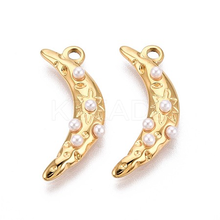 304 Stainless Steel and ABS Imitation Pearl Moon Pendants STAS-T071-19G-1