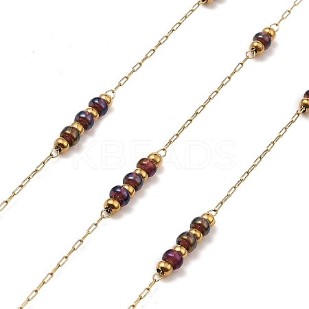 Purple Rondelle Glass Beaded Link Chains CHS-G028-15G-1