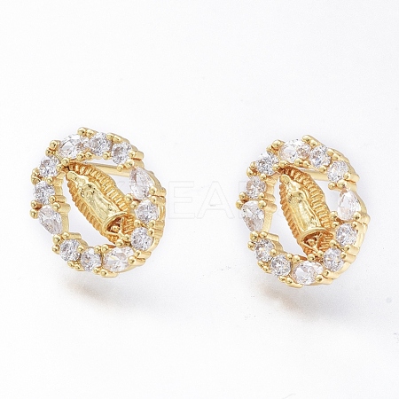 Brass Micro Pave Cubic Zirconia Ear Studs EJEW-G279-03G-01-1