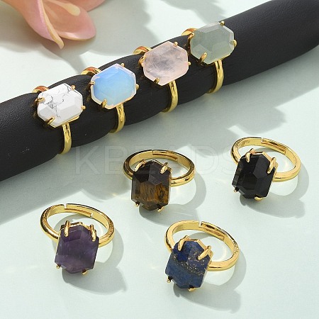 Hexagon Natural & Synthetic Gemstone Finger Rings RJEW-B113-02G-1