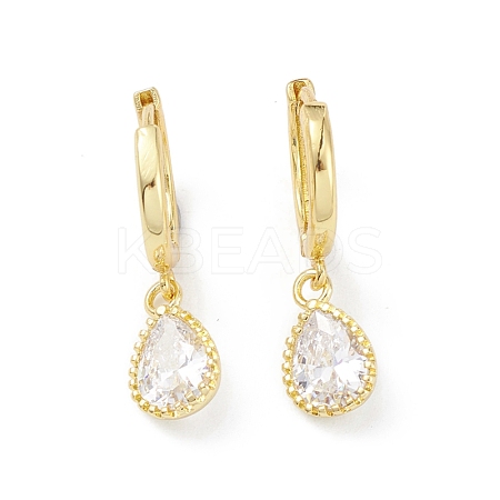 Teardrop Rack Plating Brass Cubic Zirconia Hoop Earrings EJEW-K245-23G-1
