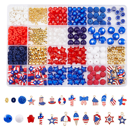 Independence Day Acrylic Beaded Stretch Bracelet with Alloy Enamel Charms DIY Making Finding Kit DIY-FH0006-72-1