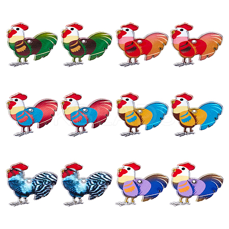 12Pcs 6 Colors Printed Alloy Pendants FIND-LP0001-45-1