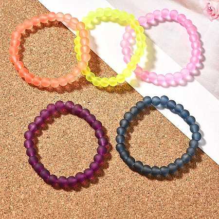 Stretchy Frosted Glass Beads Kids Bracelets for Children's Day BJEW-JB01768-1