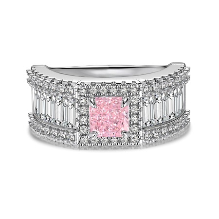 Square Rhodium Plated 925 Sterling Silver Micro Pave Cubic Zirconia Finger Rings RJEW-F168-10P-1