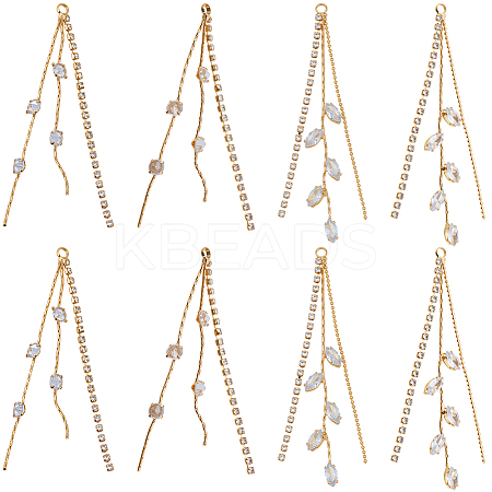 8Pcs 2 Styles Brass Micro Pave Clear Cubic Zirconia Tassel Chains Big Pendants KK-BBC0020-75-1