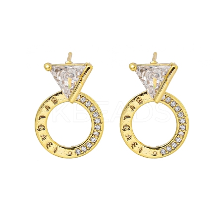 Rack Plating Brass Micro Pave Clear Cubic Zirconia Stud Earrings EJEW-T021-07G-1