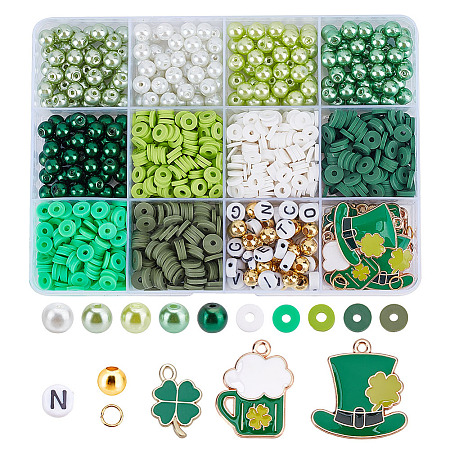 Saint Patrick's Day Polymer Clay & Glass Pearl Beads & Alloy Enamel Pendant Jewerly Making Finding Kits DIY-HY0002-21-1