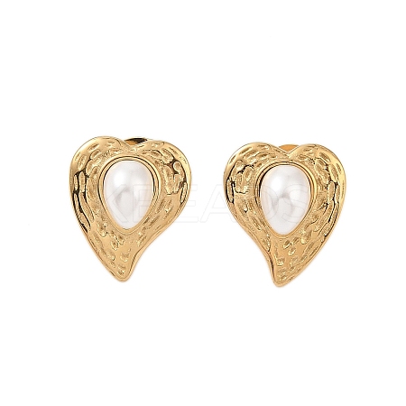 Ion Plating(IP) 304 Stainless Steel with ABS Imitation Pearl Stud Earrings for Women EJEW-N055-13G-1