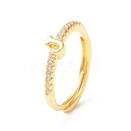 Clear Cubic Zirconia Initial Letter Adjustable Ring RJEW-C052-01G-J-1