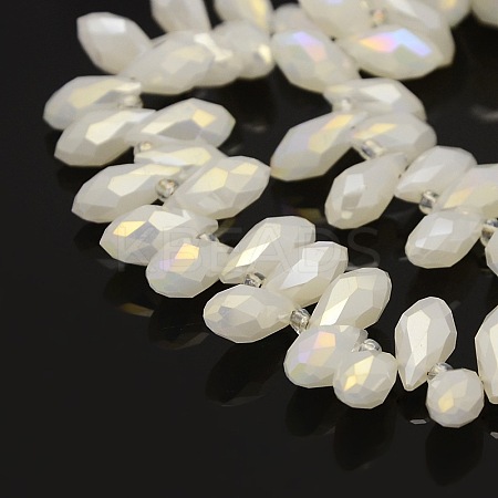 Faceted Teardrop Electroplate Glass Pendants Beads Strands GLAA-A023A-AB02-1