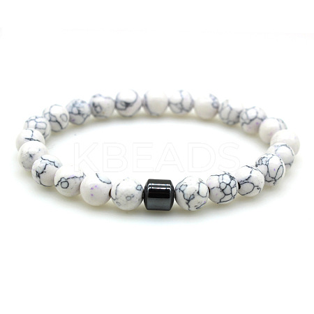 Synthetic Howlite Round Beaded Stretch Bracelets for Men Women FS-WG77712-04-1