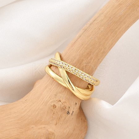 Rack Plating Brass Micro Pave Clear Cubic Zirconia Cuff Rings RJEW-M028-111G-1
