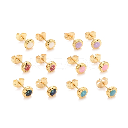 304 Stainless Steel Enamel with Glitter Stud Earrings EJEW-B009-25G-1