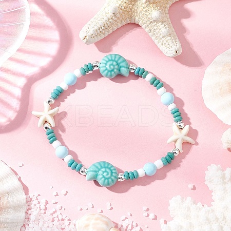 Synthetic Turquoise & Porcelain & Dyed Natural Howlite Beads Stretch Bracelets for Women BJEW-JB11793-01-1