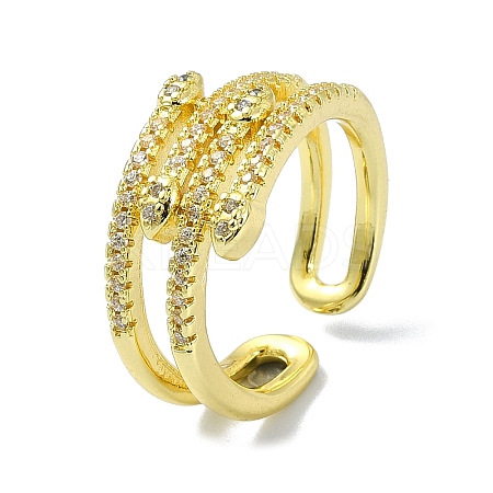 Brass with Cubic Zirconia Open Cuff Ring RJEW-B051-02G-1